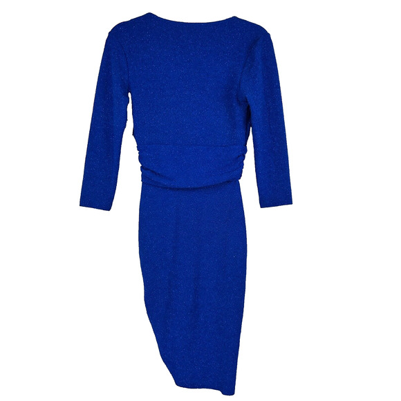 Symphony Ruched Dress Womens Small Blue Lights Down Low Glitter V Neck Plunge - Picture 6 of 14